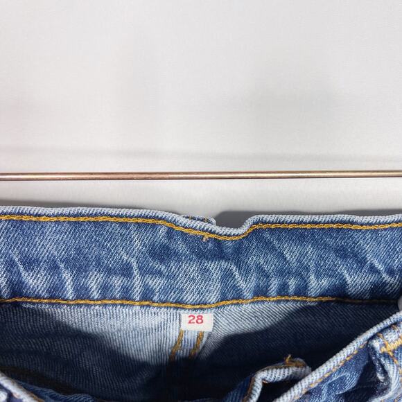 Levis Womens 28 High Rise Button Front Straight Crop Jeans Raw Fray Hem Denim - Picture 6 of 14